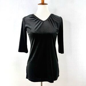 Vintage "Concert Black" Half Sleeve V-Neck Velour Tunic Top Size 6